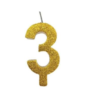 Imagem de Vela De Aniversário 3 Dourada Glitter - Illumina