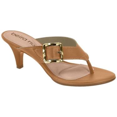 Imagem de Tamanco Feminino Beira Rio Conforto Salto Fino Médio Fivela, Camel, 36