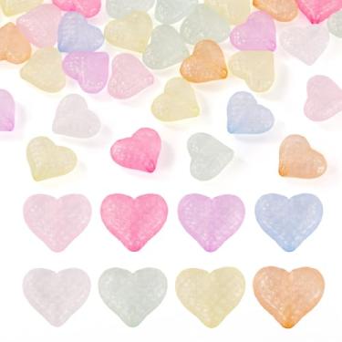Imagem de Beadthoven 40 peças que brilham no escuro contas de coração de acrílico brilhantes luminosas contas de pônei de plástico facetado brilho fosco espaçadores de pônei para fazer joias faça você mesmo