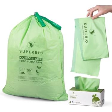 Imagem de SUPERBIO Sacos de lixo de cozinha compostáveis com cordão de 8 galões, 30,3 litros, 30 unidades, 1 mil, sacos de resíduos de alimentos resistentes, BPI, mudas e composto OK INDUSTRIAL