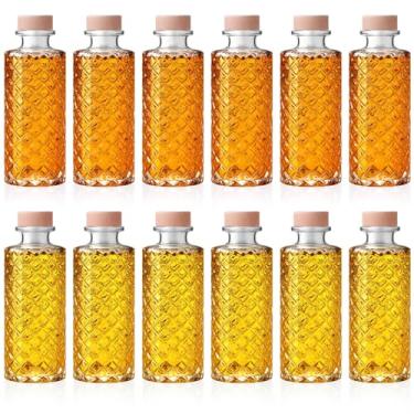 Imagem de Teenyyou 12 garrafas de vidro transparente 100 ml de base pesada vintage com tampa superior em T para vinho, bebida, óleo, vinagre, kombucha, refrigerante de cerveja com rolha de cortiça (diamante