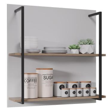 Imagem de Prateleira Industrial Cozinha Dupla Com Painel Flora Z34 Branco/freijó - Mpozenato