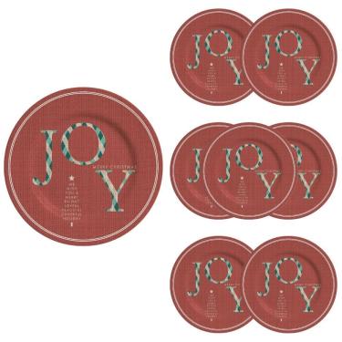 Imagem de Jogo 8 Pratos Sobremesa Natalino Joy Vermelho Cerâmica Alleanza 20cm