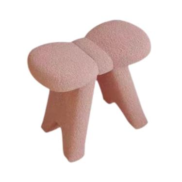 Imagem de SiaBiced Banqueta de Toucador, Pufe Macio E Confortável de Lã de Cordeiro, Banquinho Moderno para Decoração de Casa, Sala de Maquiagem, Móveis para Sala de Est, Rosa