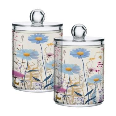 Imagem de ATTX Dispensador de suporte Qtip de flores silvestres coloridas para bola de algodão, cotonete, frasco de boticário transparente, decoração de casa, pote de armazenamento de cozinha, pacote com 2 (587