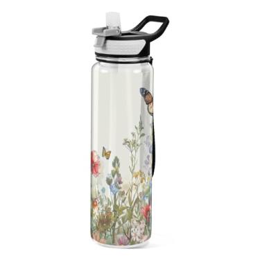 Imagem de ATTX Garrafa de água colorida de ervas e flores, 946 ml, à prova de vazamento e livre de BPA, garrafas de água reutilizáveis de plástico Tritan para viagens, academia, fitness, corrida #328