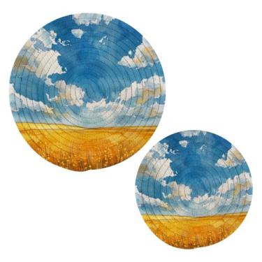 Imagem de Blueangle 2 peças de suporte de panela amarelo - conjunto de pegadores de panela de tecido redondo - almofadas quentes trançadas de algodão - porta-copos - tapetes de mesa para cozinhar e assar (114)