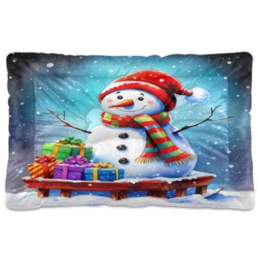 Imagem de SEHANY Cama de Natal com flocos de neve, boneco de neve, para cães, gatos, com fundo antiderrapante, para canil, colchão macio, lavável, para cães pequenos, médios e grandes, gatos, 61 x 45 cm