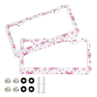 Imagem de SEHANY Lindas molduras de placa de licença de arco rosa, capas de moldura de alumínio à prova de ferrugem com orifícios elípticos e parafusos, serve para acessórios de carro de tamanho padrão de