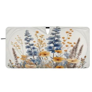 Imagem de Blueangle Aquarela flores silvestres pára-brisa sombra solar - 149.9 cm x 76.2 cm dobrável carro janela frontal blocos pára-sol raios UV viseira de sol (719)