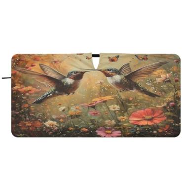 Imagem de Blueangle Beija-flores silvestres pára-brisa para-sol - 149.9 cm x 76.2 cm dobrável carro janela frontal blocos pára-sol raios UV viseira de sol (440)