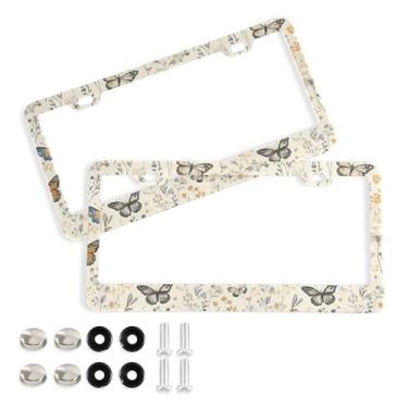 Imagem de SEHANY Molduras de placa de licença de flores florais coloridas, capas de moldura de placa de carro de alumínio à prova de ferrugem com orifícios elípticos e parafusos serve para veículos padrão dos