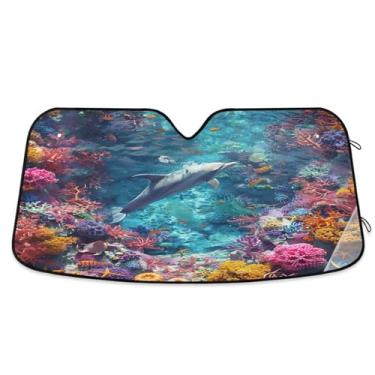 Imagem de ATTX Para-brisa de carro colorido recifes de coral 134.6 cm x 59.7 cm Escudo solar universal com proteção UV, para-sol dobrável para janela dianteira automática para caminhões Sedans SUVs #194