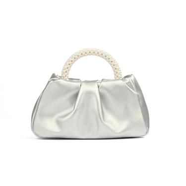 Imagem de BYWAUQI Bolsa clutch feminina de couro macio com pérola para noite para casamento, festa de casamento, formatura, eventos formais, Prata
