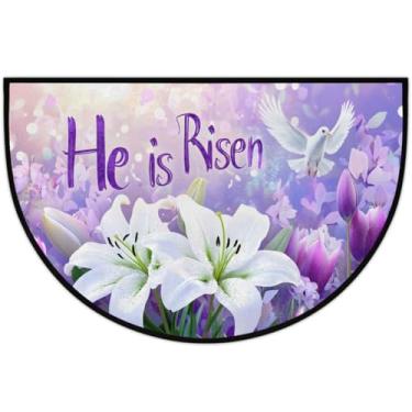 Imagem de Tapete de porta meio redondo com lírio branco de Páscoa, meio círculo, semicircular, tapete semicircular, tapete de meia lua, para chão, banheiro, sala de estar, quarto, cozinha, lareira 61 x 91 cm, A