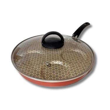 Imagem de Frigideira 4 em 1 Multiuso com Tampa de Vidro Panela Eletrica Multifuncional Para Arroz Carnes(Vermelho/Bege rotoprint)