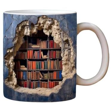Imagem de Caneca de biblioteca de estante 3D - Copo de café multiuso com design de espaço criativo, copo de prateleira de biblioteca Effcet visual 3D, caneca de cerâmica para amantes de livros, presente