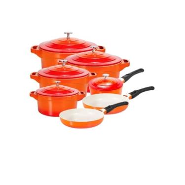 Imagem de Jogo De Panela Le Cook Revestimento Cerâmico Indução 7 Peças Laranja