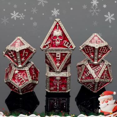 Imagem de Rolledomain Metal DND Dice Set with A Gift Box, Gothic Skull Designed, Perfect for Christmas & New Year D&D Gift, Heavy Dice Set Perfect for Dungeons and Dragons RPG Games (Red-Barbarian)