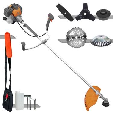 Imagem de Roçadeira Aparador de Grama À Gasolina RL430P 43cc 1,7HP Com Carretel e Faca 2 Pontas + Faca 3 Pontas, Faca 40 Dentes de Vídea e Disco Escova de Aço