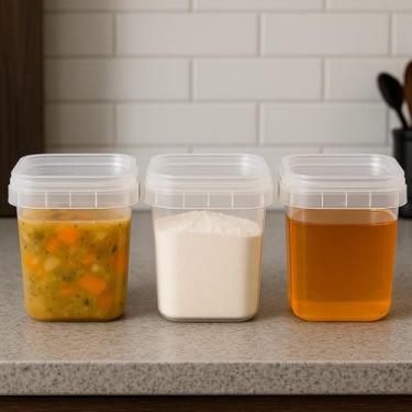 Imagem de POTE QUADRADO PLÁSTICO PARA CALDOS, FAROFA E BISCOITOS - 1000ml - 250 