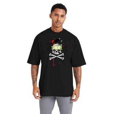 Imagem de Camiseta Oversized Streetwear de Algodão Masculina Ideal para Academia e Esportes Preta-Masculino