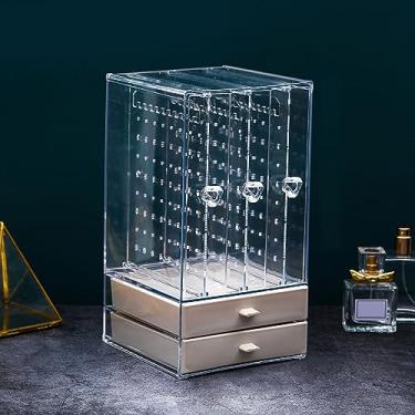 Imagem de ZJchao Caixa Organizadora de Joias Suspensa, Transparente, Multi Gaveta, Brinco, Colar, Expositor, Torre de Armazenamento para Mulheres, Meninas, Plástico (3 gavetas verticais e 2 horizontais bege)