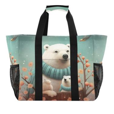 Imagem de Wassud Urso polar fofo reutilizável sacola grande bolsa de lona impermeável organizador para praia, piquenique, lavanderia, viagem