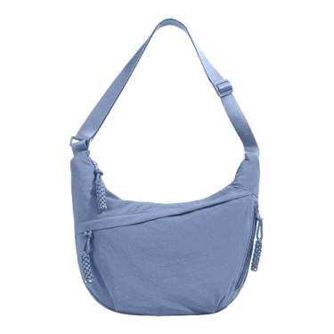 Imagem de Bolsa tiracolo de nylon crescente para mulheres, casual, bolsa de bolinho de massa, bolsa de ombro, leve, viagem, uso diário ao ar livre (azul)
