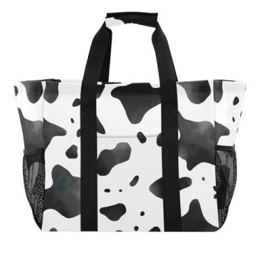 Imagem de Wassud Sacolas de compras reutilizáveis com estampa de vaca grande bolsa organizadora de lona impermeável para praia, piquenique, lavanderia, viagem