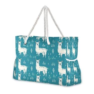 Imagem de Wassud Bolsa de praia linda alpaca grande bolsa de praia para mulheres, impermeável, à prova de areia, bolsa de viagem com zíper e bolso para piscina, academia, acampamento