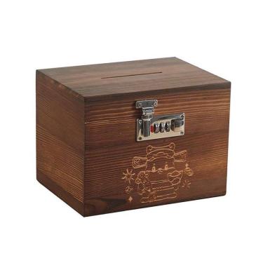 Imagem de Cofrinho de madeira retrô para crianças, moedas, caixa de dinheiro, banco de dinheiro
