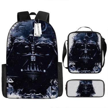 Imagem de Conjunto de 3 peças de mochila escolar infantil de desenho animado com Vader e Skywalker