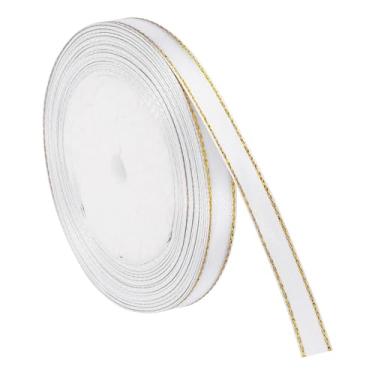 Imagem de PATIKIL Fita de cetim com borda dourada, dupla face de poliéster para embrulho de presente, buquês de flores, laços de cabelo, projetos de costura, branca