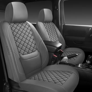 Imagem de WENNFOUR Capas de assento Wrangler 2007-2025 par dianteiro, conjuntos interiores de couro impermeável com suporte lombar ajuste personalizado para Jeep Wrangler JK JL 2/4 portas ilimitadas Sahara