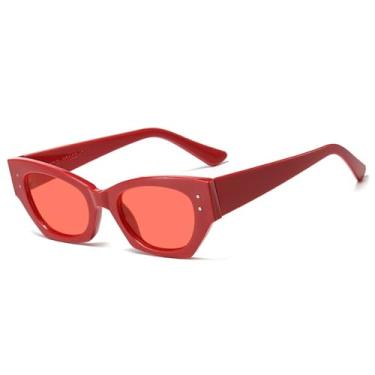 Imagem de Óculos de Sol Cat Eye Candy Colors Feminino Cinza Grosso Masculino UV400 para Esportes ao Ar Livre, Corrida e Ciclismo, Vermelho