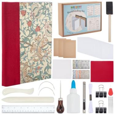 Imagem de WEBEEDY Kit iniciante de encadernação para iniciantes, kit de artesanato DIY com instruções, linha, agulhas, papéis e ferramenta essencial de encadernação de livros, suprimentos para fazer livros faça