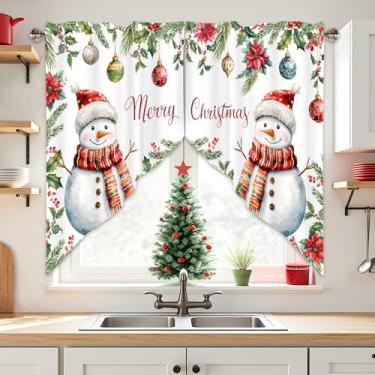 Imagem de AYTTBIS Enfeite de cortina de boneco de neve de Natal para janelas, floco de neve, bola de pinheiro, Natal, inverno, férias, janela, tratamentos curtos para cozinha, janelas, banheiro, quarto, 71 x 91