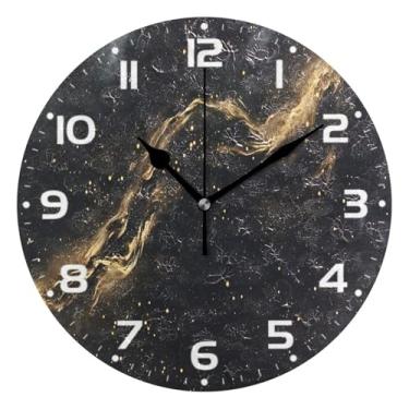 Imagem de JUZIHAI Relógio de parede com fundo de céu estrelado, silencioso, sem tique-taque, relógios de parede redondos operados por bateria, fácil de ler, relógio decorativo de parede para casa, cozinha, sala