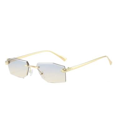 Imagem de HCHES Óculos de Sol de Luxo Sem Armação Masculinos em Liga Metálica com Lentes Degradê e Formato Retrô Poligonal (CINZA CHÁ)