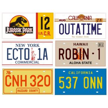 Imagem de - Conjunto de 6 réplicas de placas de carro compatíveis com 6 filmes e séries famosas (Magnum, Starsky, Jurassic, Ghostbusters, Retour VERS LE Futur, Sheriff...) PF18
