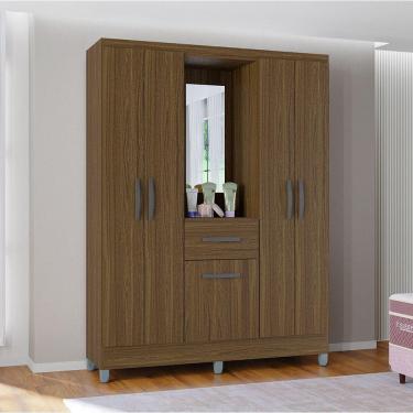 Imagem de Guarda Roupa Casal Com 5 Portas E 1 Gavetas Atlas Poquema Castanho