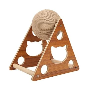 Imagem de Sanpyl Bola de Brinquedo Arranhador de Gato, Estrutura Triangular Estável, Madeira Comprimida Premium + Material de Sisal Amarelo, Design Oco Exclusivo, para Gatos Curiosos, Pequeno (Tamanho pequeno)