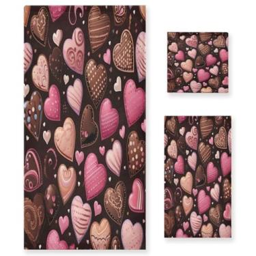 Imagem de Wassud Conjunto de 3 toalhas de banho em formato de coração de chocolate, toalhas super macias e absorventes para banheiro, toalhas de banho de secagem rápida, toalha de banho para academia, spa