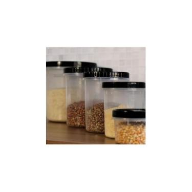 Imagem de Conjunto com 5 Potes para Mantimentos com Tampa, Plástico, Preto, Livre de BPA, Capacidades Variadas 900ml a 16,6L, para Freezer e Micro-ondas