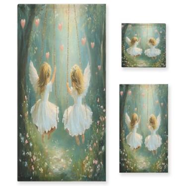 Imagem de Wassud Cute Angels Conjunto de 3 toalhas de banho para dia dos namorados, toalhas super macias e absorventes para banheiro, toalhas de banho de secagem rápida, toalha de banho para academia, spa