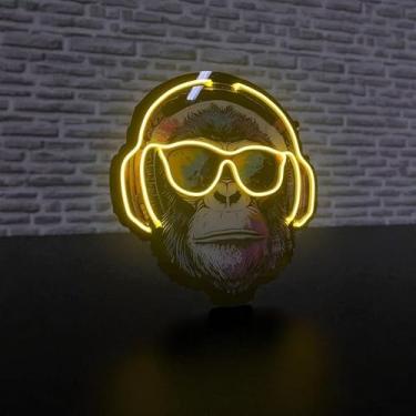 Imagem de Quadro Decorativo Neon Macaco de Fone Para Quarto, Sala 45CM