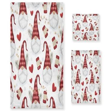 Imagem de Wassud Gnomos Hearts Conjunto de 3 toalhas de banho para dia dos namorados, toalhas super macias e absorventes para banheiro, toalhas de banho de secagem rápida, toalha de banho para academia, spa