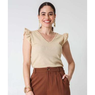 Imagem de Blusa Regata Feminina Babado Marisa-61121, Bege, GG