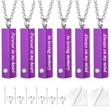 Imagem de weikui 6 unidades de colar de urna para cinzas para homens e mulheres, joias de cremação para cinzas, medalhão de urna memorial para cinzas, pingente de lembrança para cinzas humanas, 3.7x0.8cm, Metal